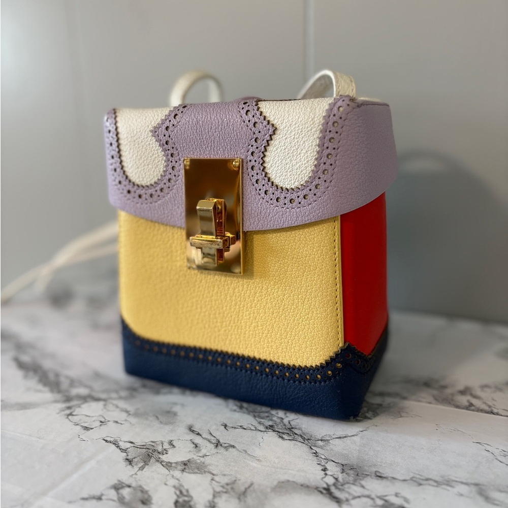 The Volon Great Alice Box Bag Multicolor Colorblock Leather Crossbody Scalloped